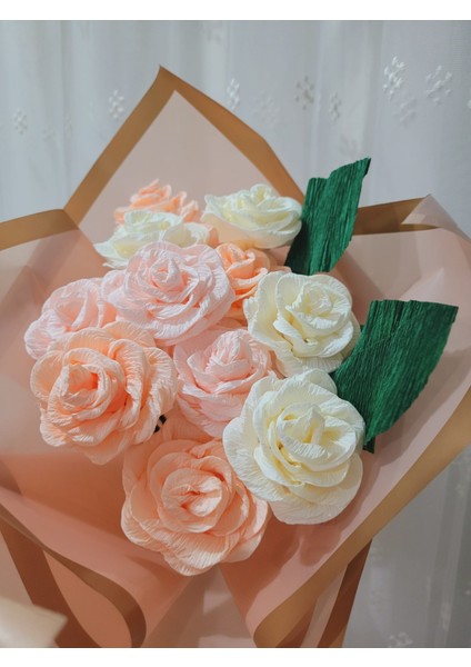 Gül Buketi, Italyan Krapon Kağıdıyla Yapılmış Gül Buketi, Anneler Günü Sevgililer Günü, Özel Günler Hediye Yapay Çiçek, Gift And Flowers