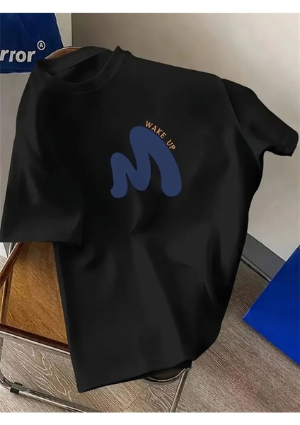 Unisex Pamuklu Wake Up Ön Baskılı Tasarım Tshirt