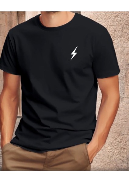 Unisex Pamuklu Sihirli Çizgi Ön Baskılı Tasarım Tshirt