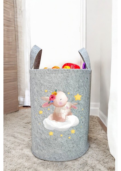 Unisex Tavşan Desenli Bebek Çocuk Odası Düzenleyici Saklama Kutusu Oyuncak Kirli Sepeti 40X35 cm