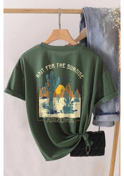 Unisex Pamuklu Arizona Ön ve Arka Baskılı Tasarım T-Shirt