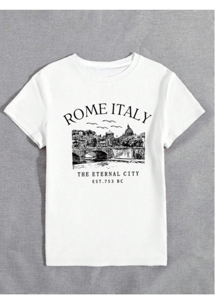 Unisex Italyan Skyline Özel Tasarım Ön Baskılı Tasarım Tshirt modelleri