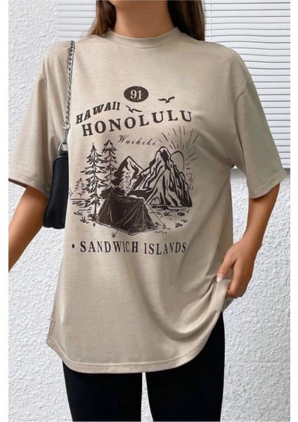 Unisex Pamuklu Hawaii Ön Baskılı Tasarım Tshirt