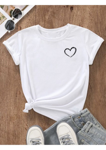 Unisex Hearts Baskılı Tasarım Tshirt