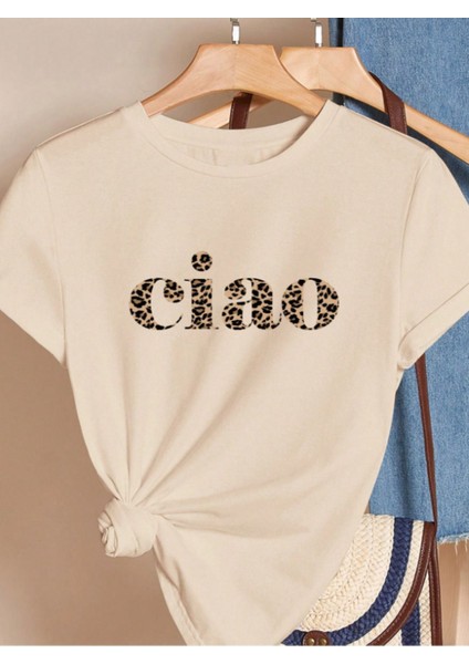 Unisex Pamuklu Ciao Ön Baskılı Tasarım Tshirt