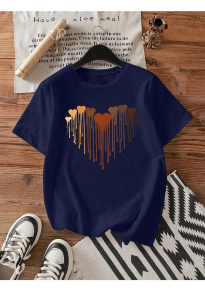 Unisex Pamuklu Eriyen Kalpler Baskılı Tasarım T-Shirt