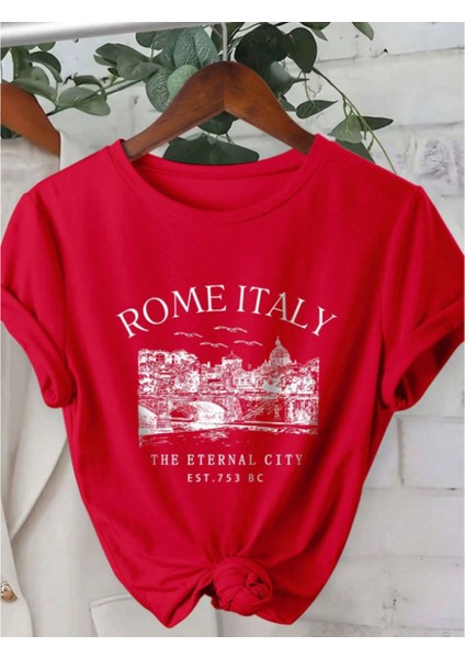 Unisex Italyan Skyline Özel Tasarım Ön Baskılı Tasarım Tshirt