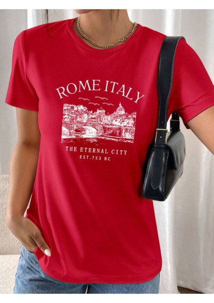 Unisex Italyan Skyline Özel Tasarım Ön Baskılı Tasarım Tshirt modelleri