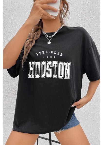 Unisex Houston Baskılı Tasarım T-Shirt