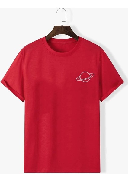 Unisex Saturn Baskılı Tasarım T-Shirt