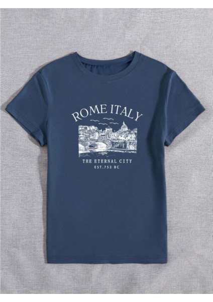 Unisex Italyan Skyline Özel Tasarım Ön Baskılı Tasarım Tshirt fırsatları