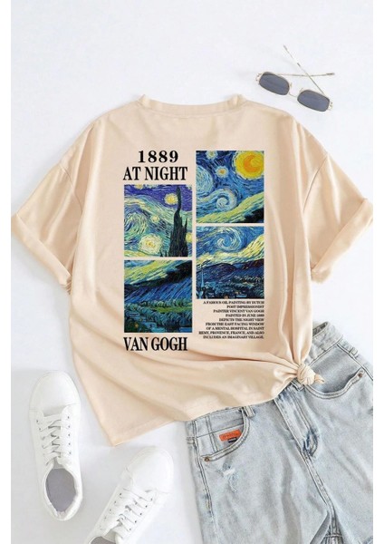 Unisex Van Gogh Yıldızlı Gece Sırt Baskılı Oversize T-Shirt