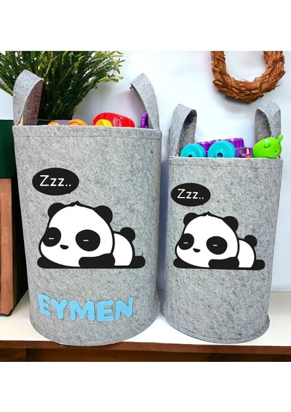 Unisex Kişiye Özel Isimli Gri Baskılı Büyük ve Orta Boy Bebek Çocuk Odası Oyuncak ve Çamaşır Sepeti