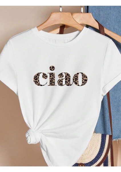 Unisex Pamuklu Ciao Ön Baskılı Tasarım Tshirt