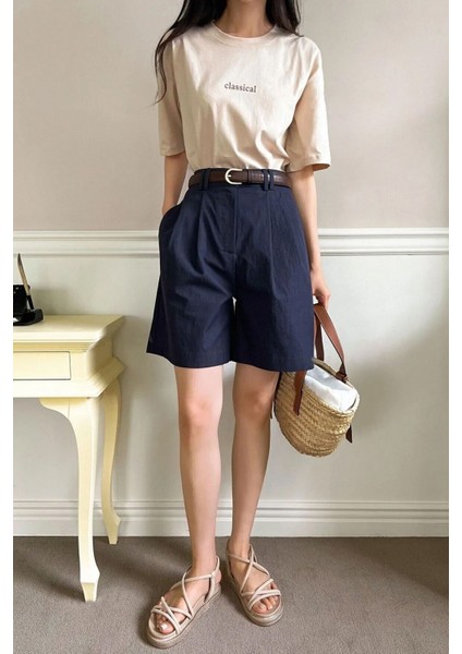 Kadın Bej Classical Ön Baskılı Oversize T-Shirt fiyatları