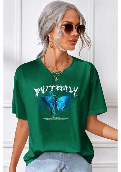 Unisex Blue Butterfly Baskılı Tasarım Tshirt
