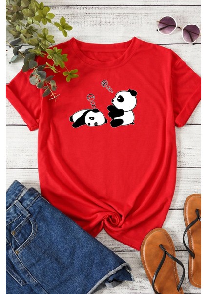 Unisex Uykucu Panda Baskılı Tasarım Tshirt