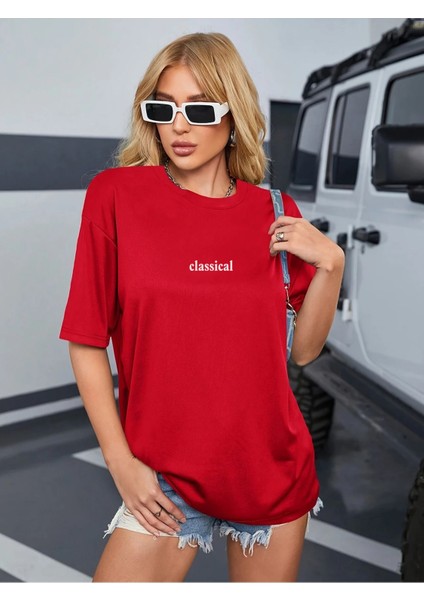 Kadın Kırmızı Classical Ön Baskılı Oversize T-Shirt fiyatları