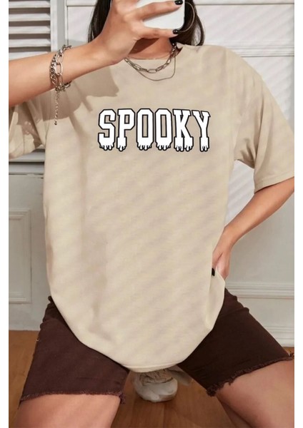 Unisex Spooky Baskılı Tasarım T-Shirt