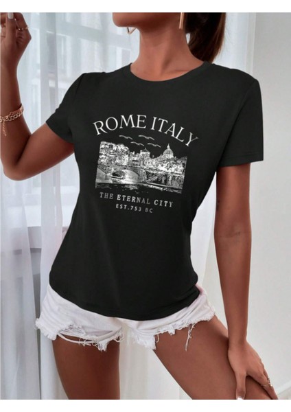 Unisex Italyan Skyline Özel Tasarım Ön Baskılı Tasarım Tshirt modelleri
