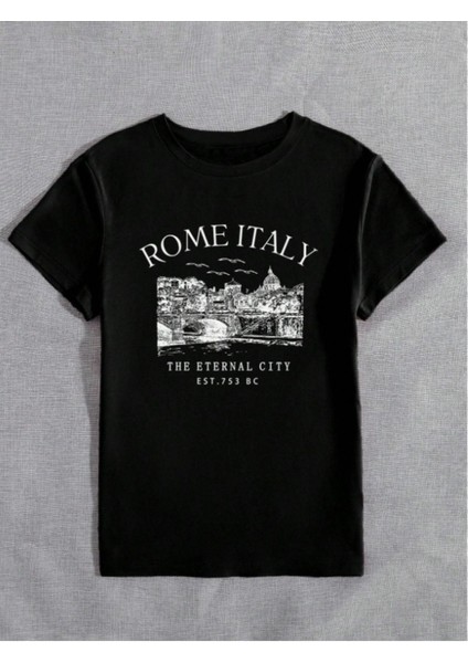 Unisex Italyan Skyline Özel Tasarım Ön Baskılı Tasarım Tshirt fırsatları