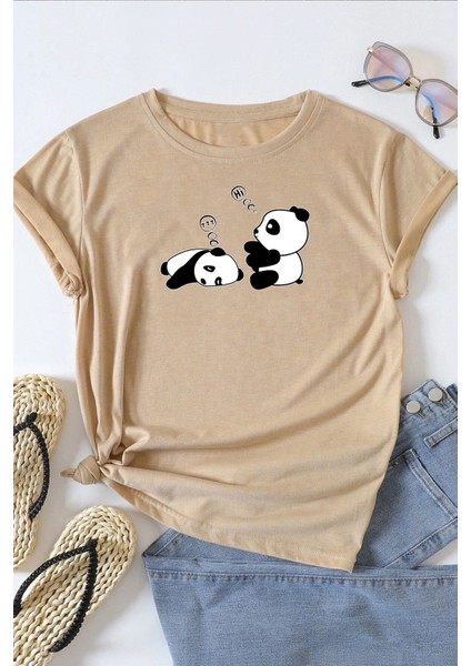 Unisex Uykucu Panda Baskılı Tasarım Tshirt