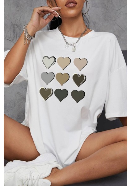 Unisex Kalp Baskılı Tasarım Tshirt