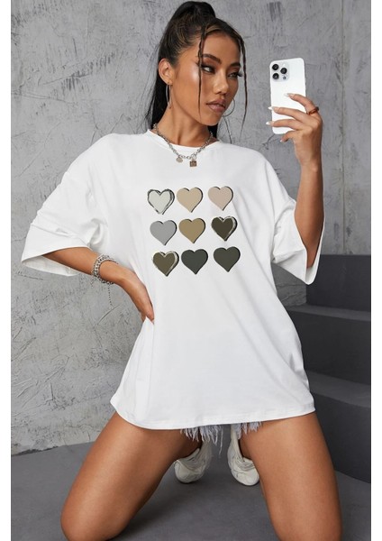 Unisex Kalp Baskılı Tasarım Tshirt