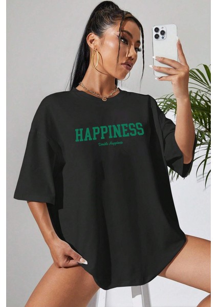Unisex Happiness Baskılı Tasarım Tshirt