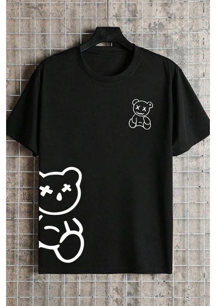 Unisex Draw Bear Baskılı Tasarım Tshirt