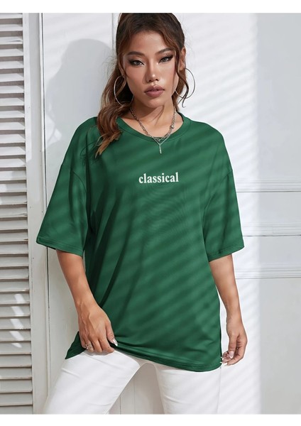 Kadın Yeşil Classical Ön Baskılı Oversize T-Shirt fiyatları