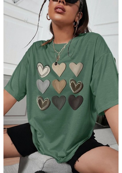 Unisex Kalp Baskılı Tasarım Tshirt
