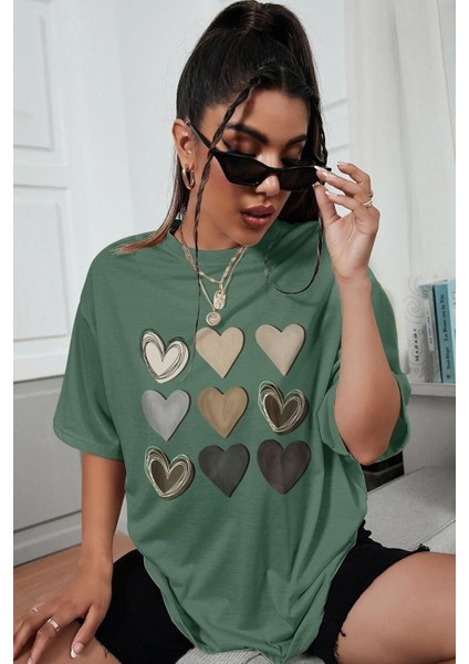 Unisex Kalp Baskılı Tasarım Tshirt fiyatları