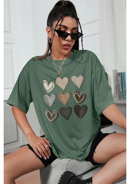 Unisex Kalp Baskılı Tasarım Tshirt modelleri