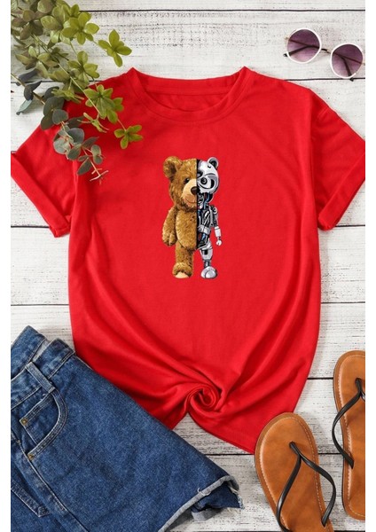 Unisex Boys Bear Baskılı Tasarım Tshirt