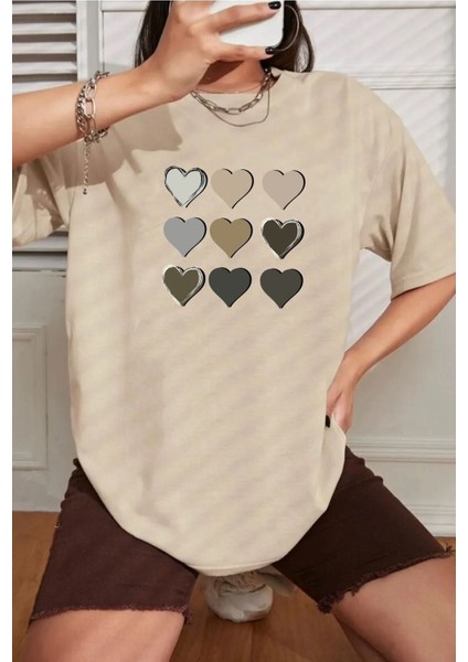 Unisex Kalp Baskılı Tasarım Tshirt