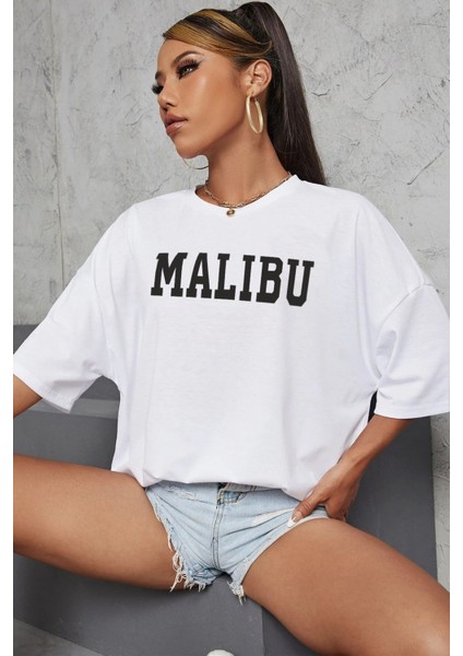 Unisex Malibu Baskılı Tasarım Tshirt