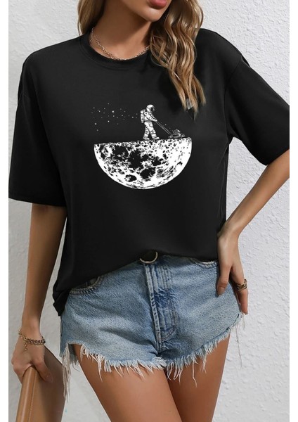Unisex Uzay Temalı Baskılı Tasarım Tshirt
