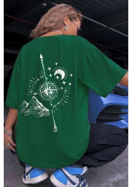 Unisex Pusula Baskılı Tasarım T-Shirt