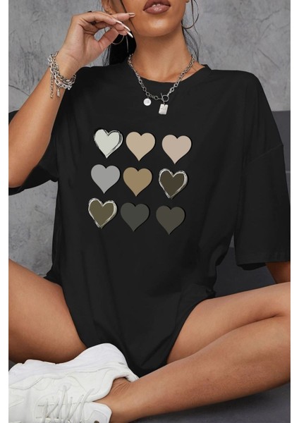 Unisex Kalp Baskılı Tasarım Tshirt