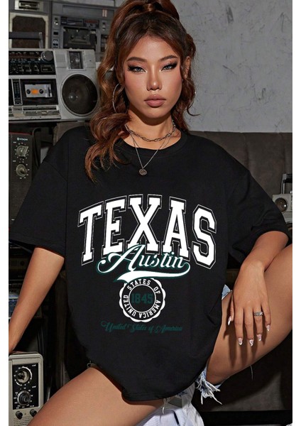 Unisex Texas Baskılı Tasarım Tshirt