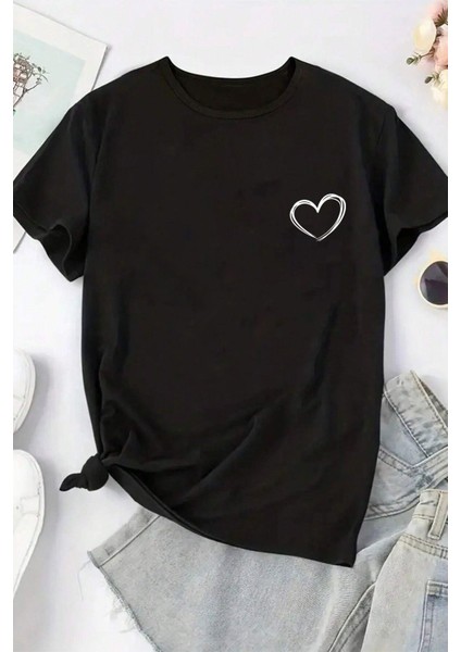 Unisex Hearts Baskılı Tasarım Tshirt