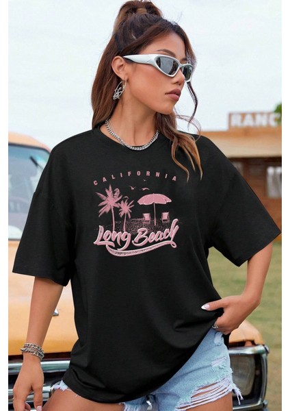 Unisex Long Beach Baskılı Tasarım Tshirt