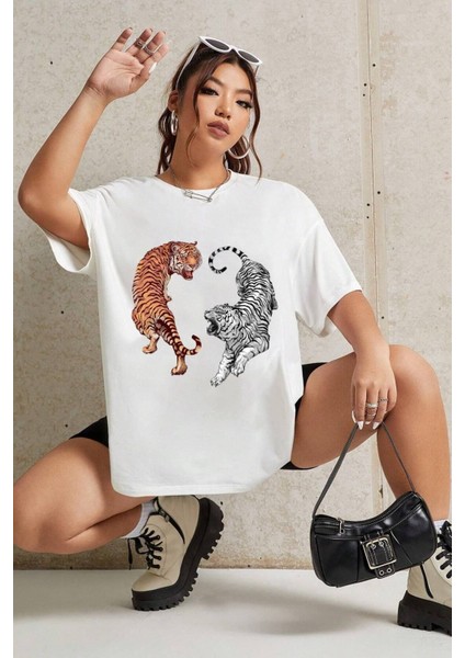 Unisex Tiger Baskılı Tasarım T-Shirt