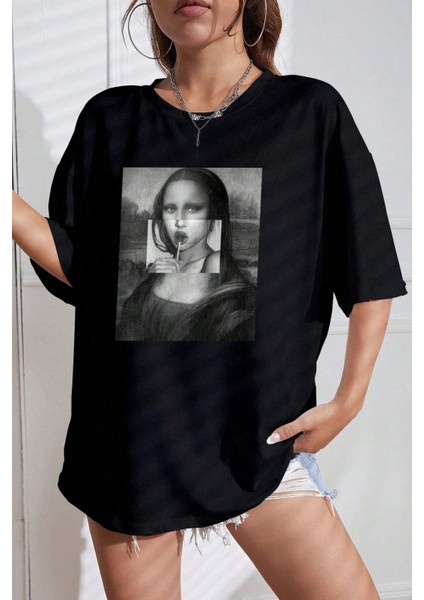Unisex Mona Lisa Baskılı Tasarım Tshirt fiyatları