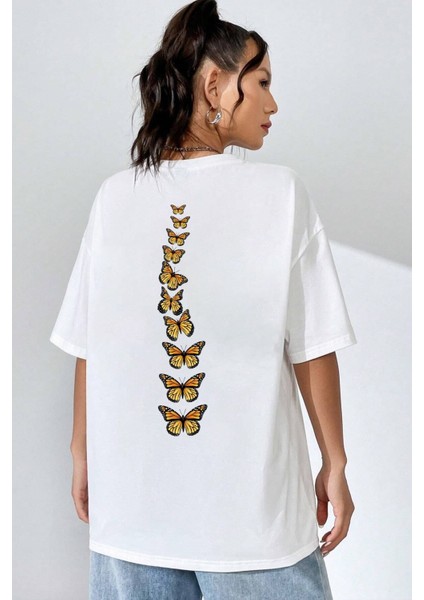 Unisex Sırt Kral Kelebek Baskılı Tasarım Tshirt