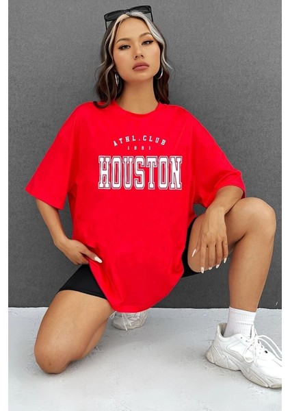 Unisex Houston Baskılı Tasarım T-Shirt