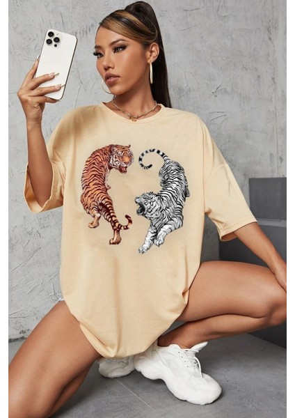 Unisex Tiger Baskılı Tasarım T-Shirt