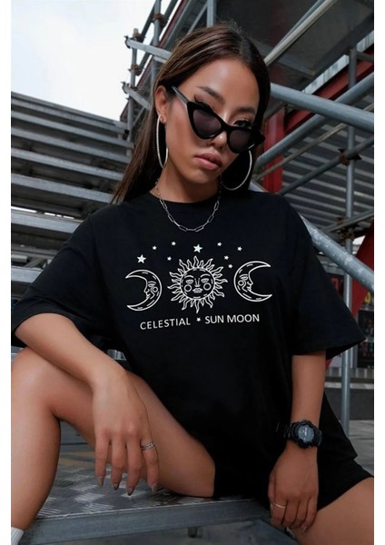 Unisex Sun Moon Evren Temalı Tasarım Tshirt fiyatları