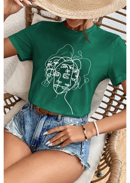 Unisex Woman One Line Baskılı Tasarım Tshirt